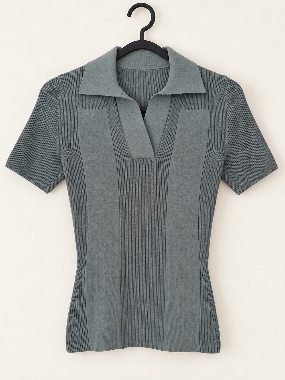 Jacquemus Grey Open Back Rib Knit Polo Top FR 32